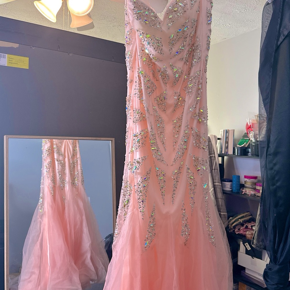 Beautiful Coral Pink fitted gown for special occasions